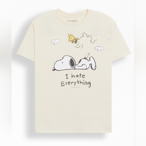Riot Society Peanuts Snoopy & Woodstock I Hate Everything Shirt Boyfriend Fit SM - Picture 4 of 6